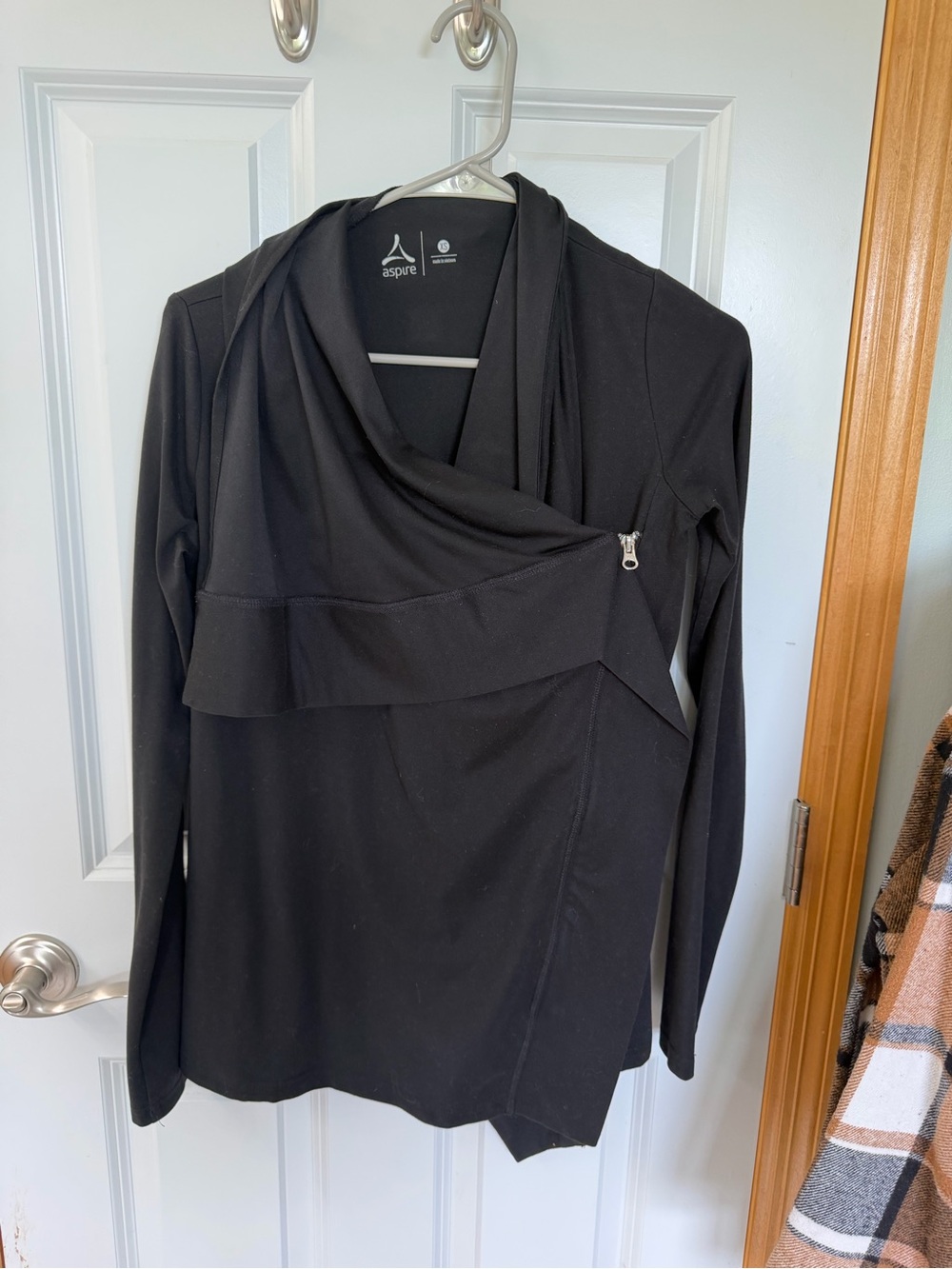 Aspire Black Open-Front Draped Cardigan